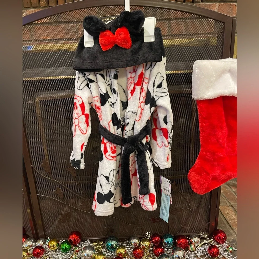 Disney Minnie Mouse Kids Hooded Robe - Black, Red, and White 2T/3T - Picture 3 of 6